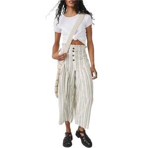 Free People Blue Striped Cotton Poppy White Paperbag Pants